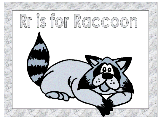 letter r is for raccoon alphabet poster
