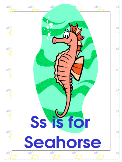 letter s is for seahorse alphabet poster