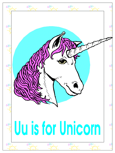 Uu is for unicorn alphabet poster