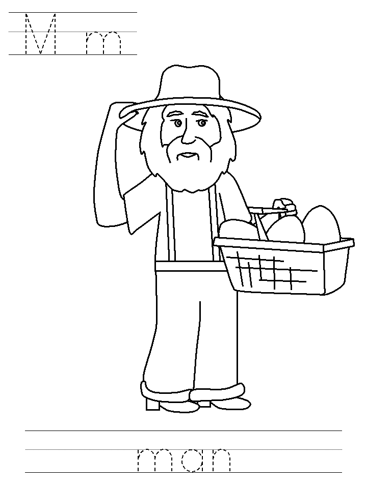 Printable print practice coloring page - Mm man