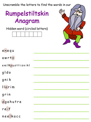 Rumpelstiltskin Anagram Puzzle