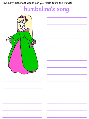 Thumbelina Word Mine Puzzle