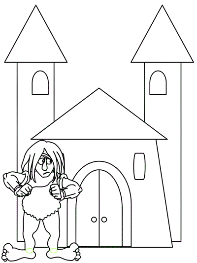coloring page of the giant and castle