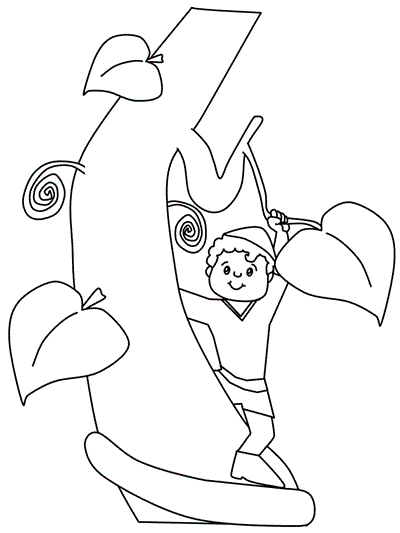 coloring page of Jack climbing the beanstalk