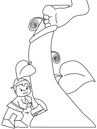coloring page of Jack chopping the beanstalk