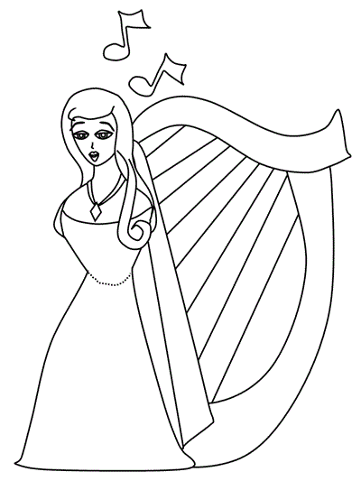 coloring page of the singing harp