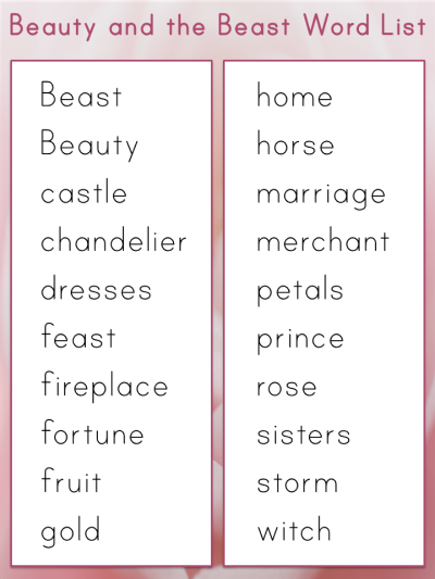 Beauty and the Beast Vocabulary Words