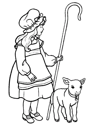 coloring page of bo peep and a little lamb