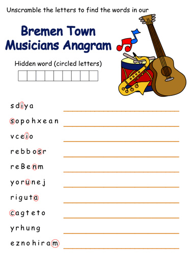 Bremen Town Musicians Anagram Puzzle