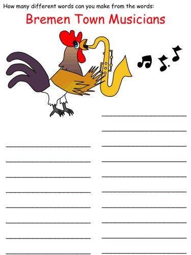 Bremen Town Musicians Word Mine Puzzle