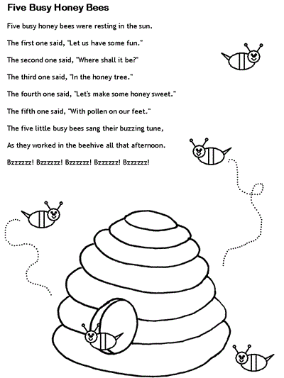 Printable nursery rhyme - Five Busy Bees