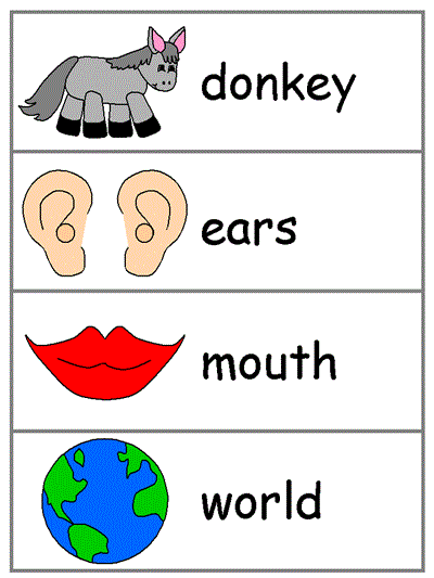 donkey, ears, mouth and world word wall words worksheet