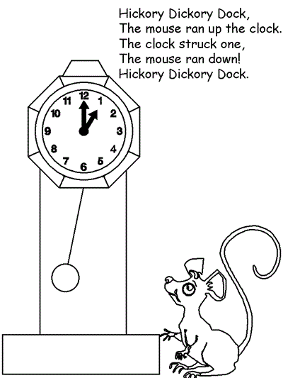 Hickory Dickory Dock verse 1 coloring page