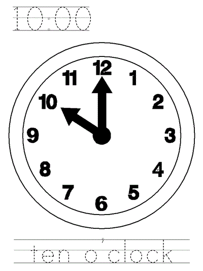 Learn to Print coloring page - ten o'clock