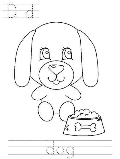 Dd dog Learn to Print coloring page