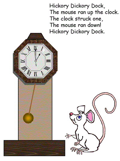 Hickory Dickory Dock verse 1 poster with roman numerals