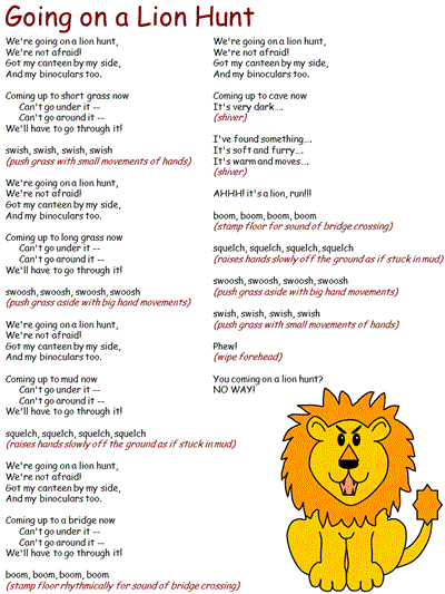 lyrics to the Going on a Lion Hunt children's song