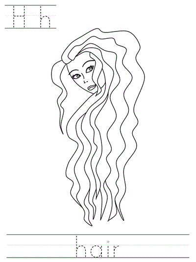 Printable print practice coloring page - Hh hair