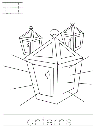 Printable print practice coloring page - Ll lanterns