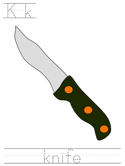 Printable print practice worksheet - Kk knife