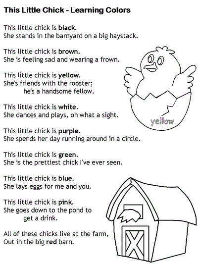 Little Chick coloring page with poem