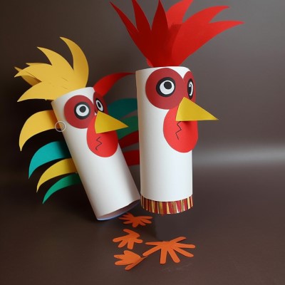 photo of the finished rooster toilet paper roll craft