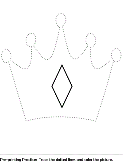 crown trace and color worksheet | pre-printing practice worksheet
