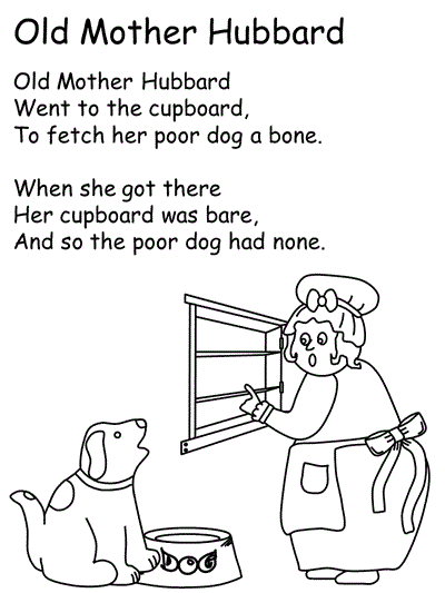 Coloring page - Old Mother Hubbard with words