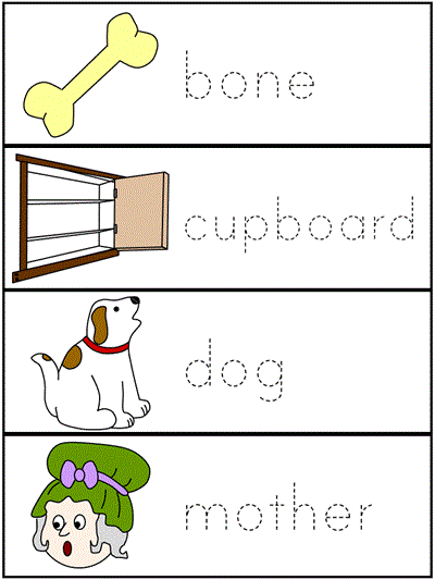 tracer word wall words - bone, cupboard, dog, mother