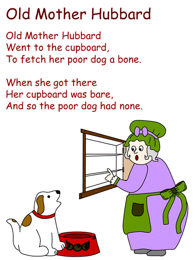 Printable poster - Old Mother Hubbard with words