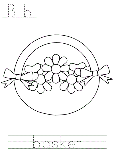 Printable print practice coloring page - Bb basket