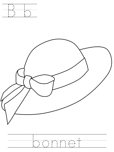 Printable print practice coloring page - Bb bonnet