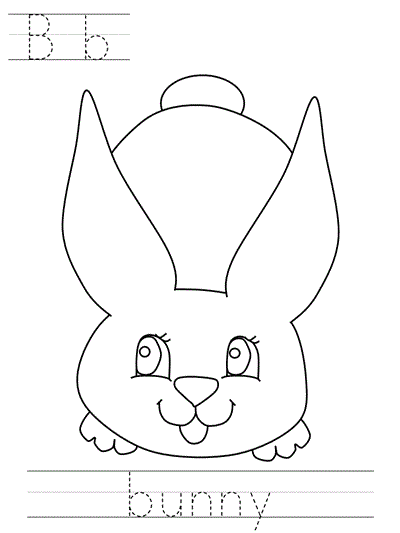 Printable print practice coloring page - Bb bunny