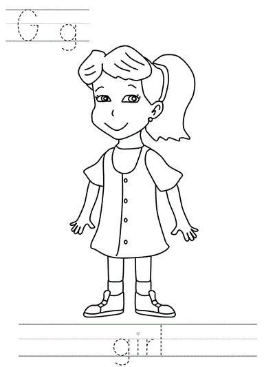 Printable print practice coloring page - Gg girl