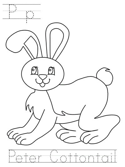 Printable print practice coloring page - Pp Peter Cottontail