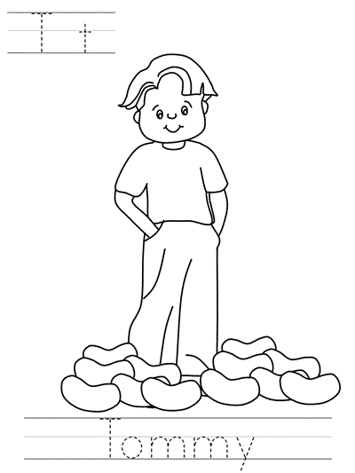 Printable print practice coloring page - Tt Tommy