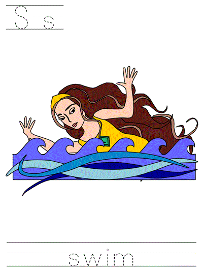 Printable print practice worksheet - Ss swim