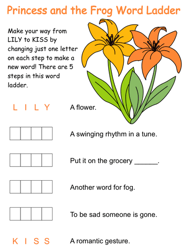 The Princess and the Frog Word Ladder Puzzles