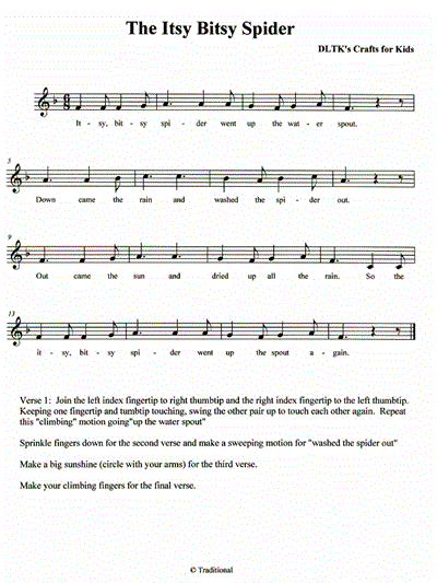 printable sheet music of the Itsy Bitsy Spider