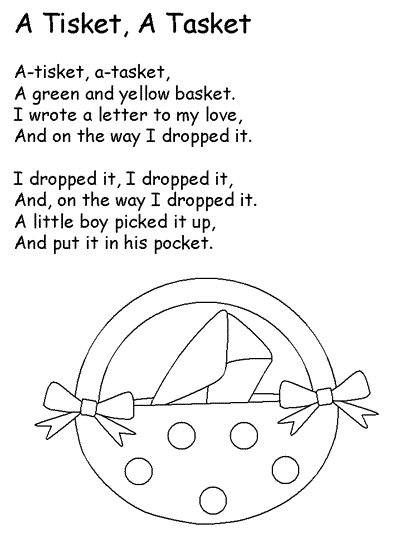 Coloring page - A Tisket A Tasket with words to the rhyme