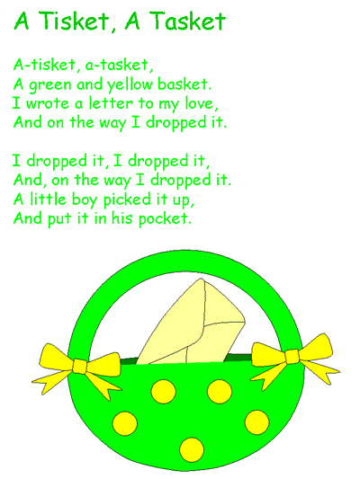 Printable poster - A Tisket A Tasket with words to the rhyme