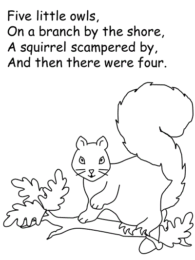 Five Little Owls verse 1 coloring page