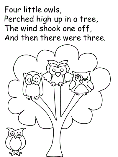 Five Little Owls verse 2 coloring page
