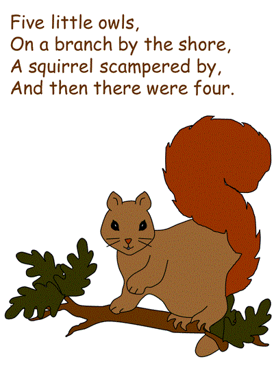 printable poster of The Five Little Owls verse 1