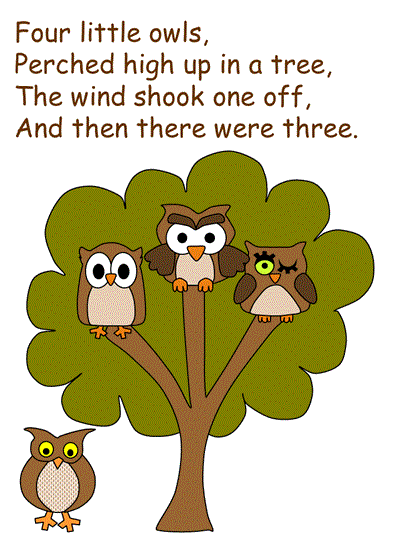 Five Little Owls printable poster with words to the nursery rhyme by Leanne Guenther