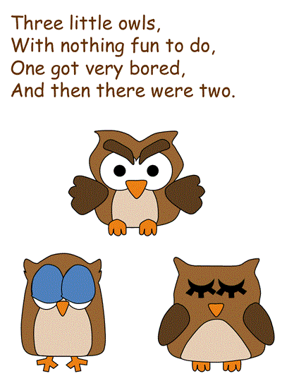 printable poster of The Five Little Owls verse 3