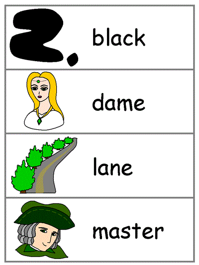 Print Word Wall Words | black, dame, lane, master