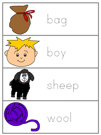 Word Wall Words to trace | bag, boy, sheep, wool