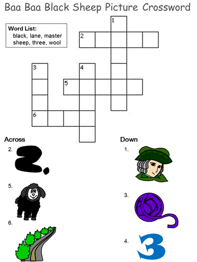 Baa, Baa Black Sheep Picture Crossword