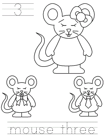 Three Blind Mice Learn to Print coloring page - 3 mouse